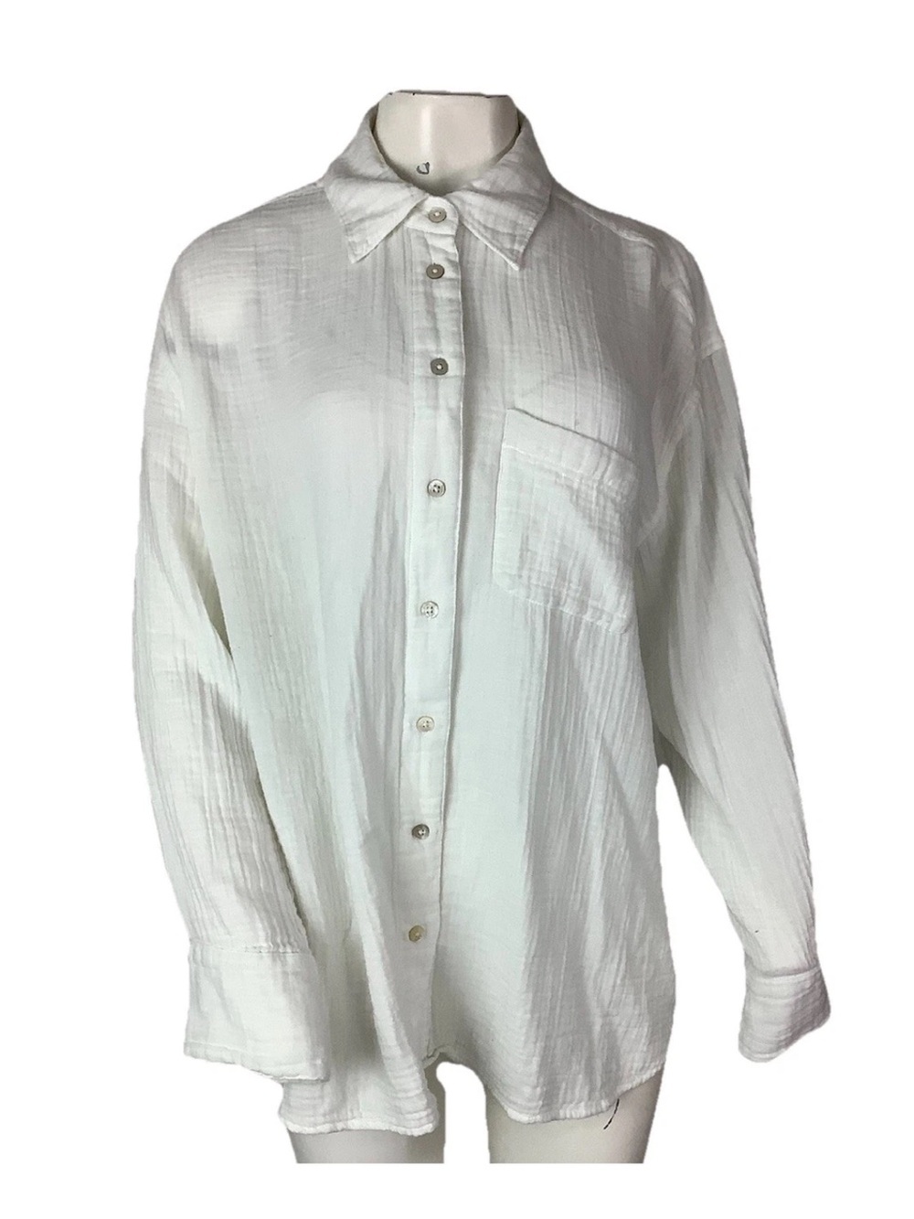 Lane Bryant Sz 14/16 100% Cotton Gauze Long Sleeve Buttoned Light Top White